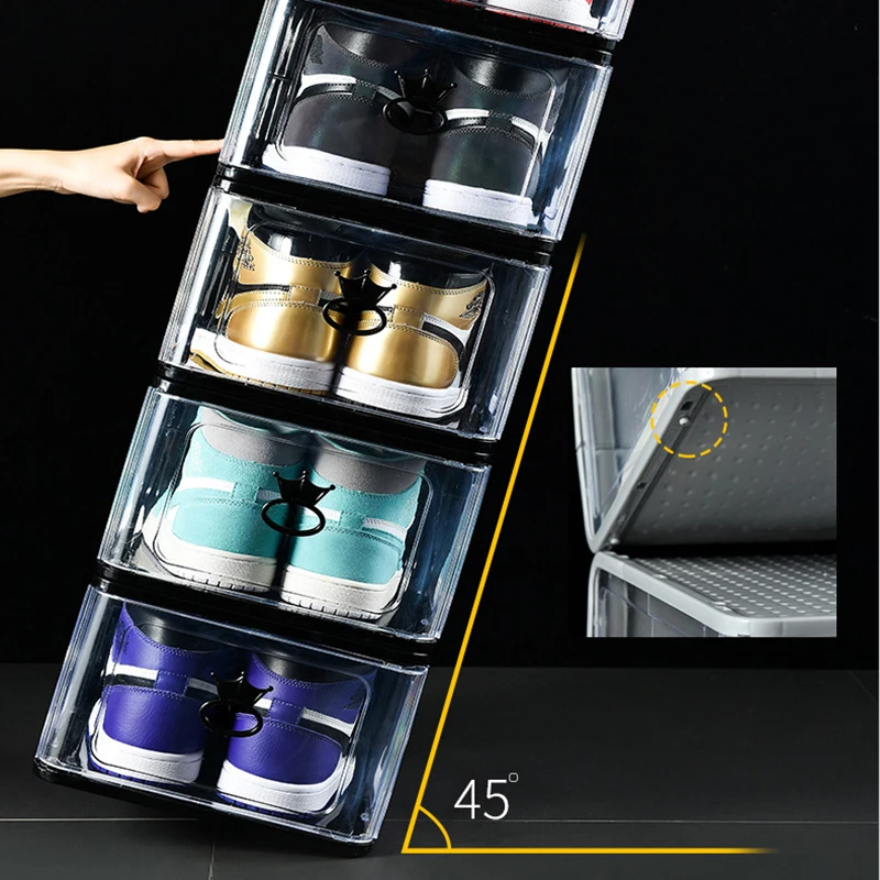 

5Pcs Clear Stackable Shoes Box Thickened Dustproof Plastic Clamshell Drawer Type Shoe Storage Box Organizer KIMA88