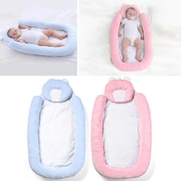 portable baby bed infant travel bed soft washable cotton crib protective fence around detachable qualitative pillow