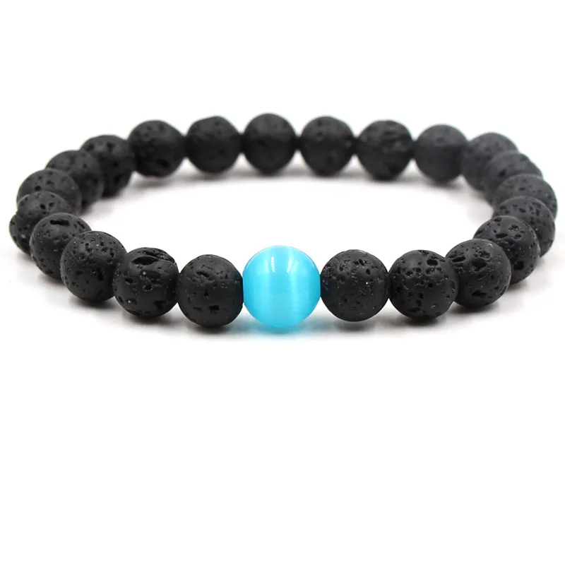 

2021 Cassic Natural Black Volcanic Lava Stone Distance Blue bead Bracelets Bangles for Men&Women Charm Jewelry fashion Pulseras