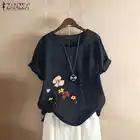 Блузка ZANZEA женская повседневная с коротким рукавом, винтажная туника, топ с круглым вырезом и принтом, рабочая рубашка, размера плюс, на лето