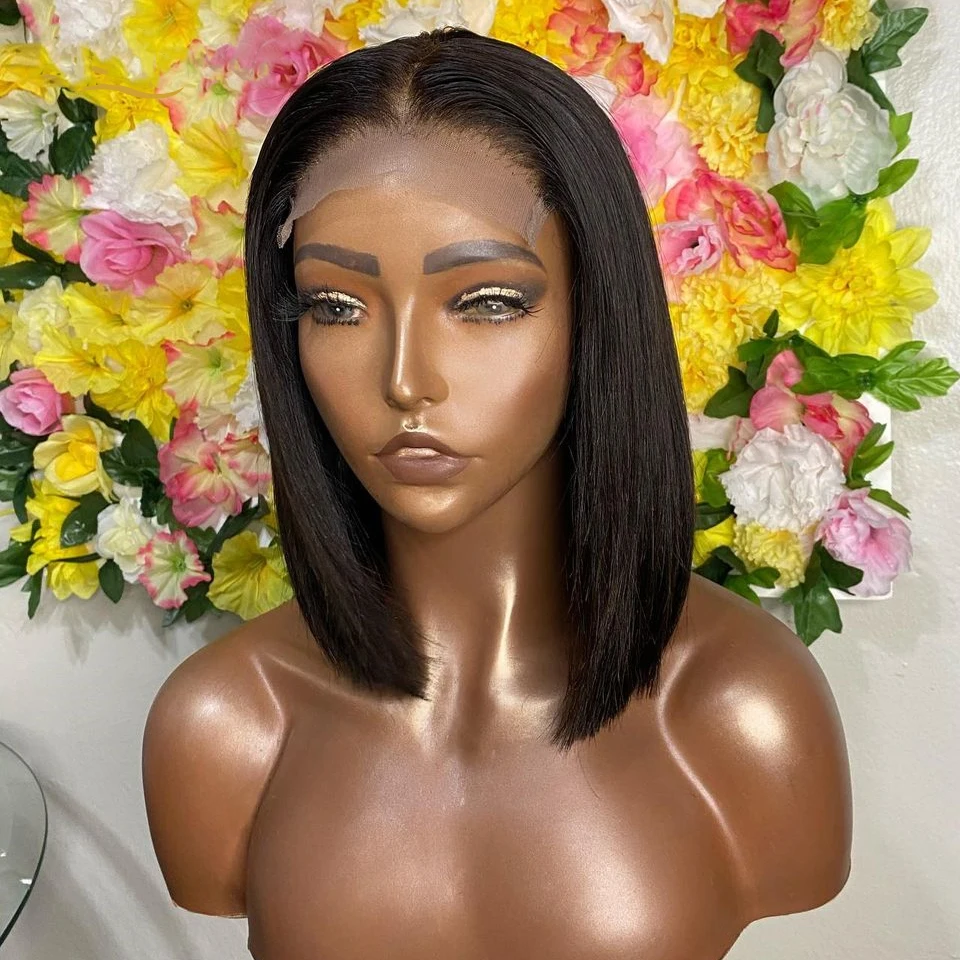 

Natural Black Short Bob Lace Frontal T-Part Wig With Baby Hair Brazilian Human Hair Lace Wigs Frr Black Women Glueless Wig
