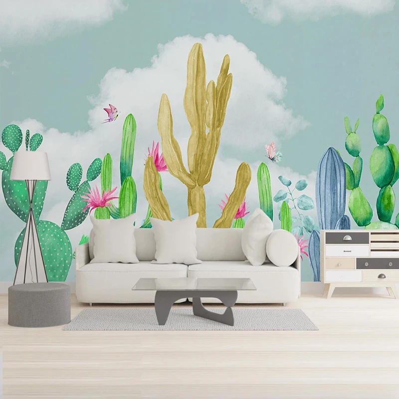 Пользовательские фото обои ручная роспись кактус бабочка картины с мультяшными