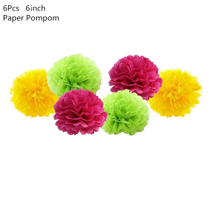 6pcs pompoms Гавайские вечерние украшения Фламинго гирлянды воздушные шары для Луау вечерние пляжные летние тропические предметы для украшения дня рождения - Цвет: 6pcs pompoms