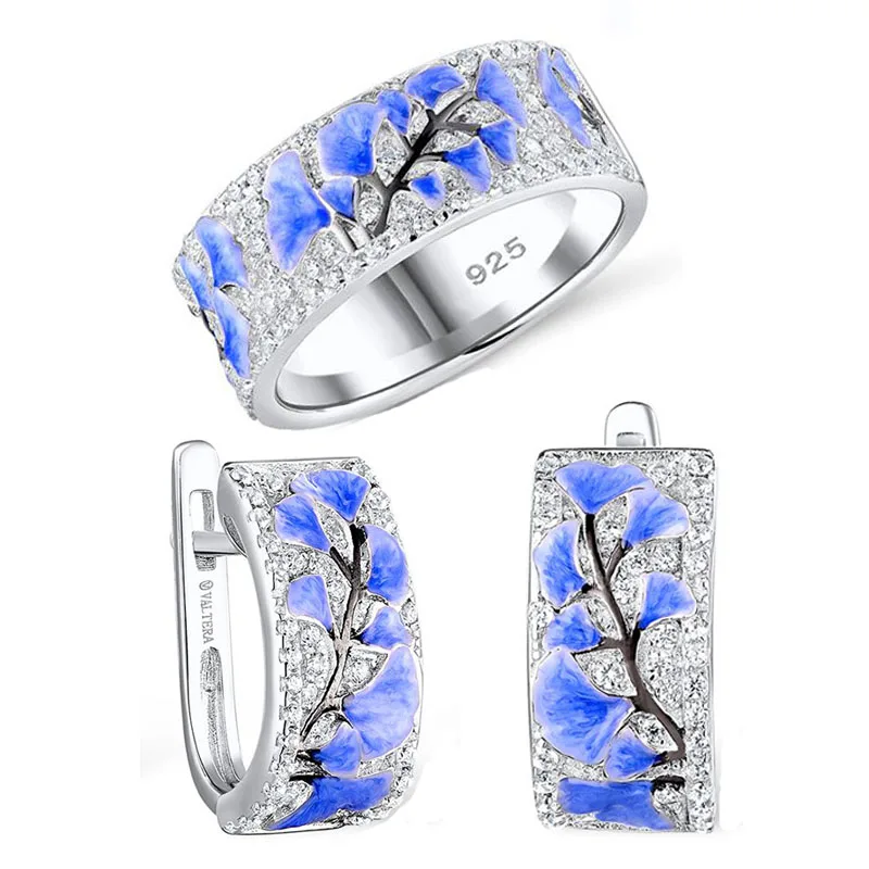 Женское кольцо с синим цветком anelli роскошное из серебра 925 пробы горный хрусталь