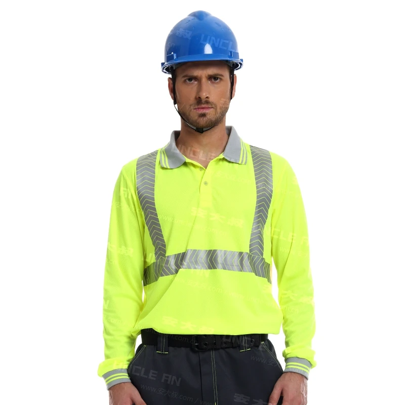 

Men's High Visibility Shirt Yellow Orange Long sleeve Safety Work Shirt With Reflective Stripes