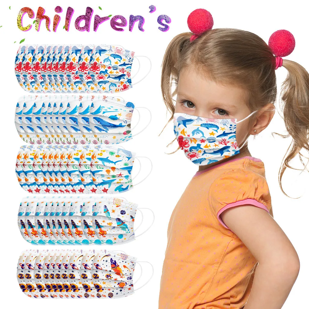 

50PCS Children's Masks Disposable Face Masks 3Ply Ear Loop Cartoon Printed Soft Skin-friendly Mouth Cover Mask Halloween Masks