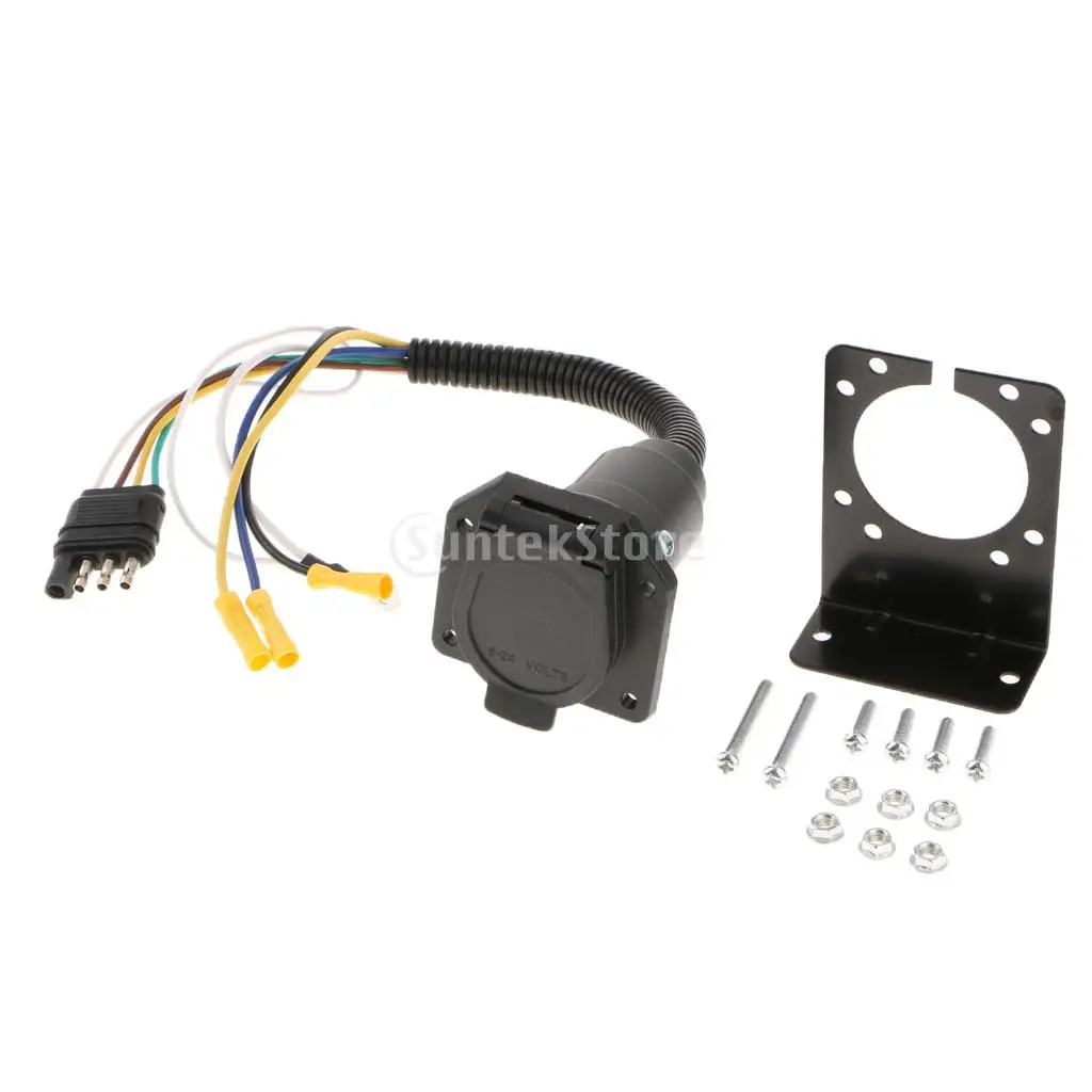 4 Flat to 7 Way Blade Trailer Adapter Electrical Connector with Mounting Bracket | Автомобили и мотоциклы