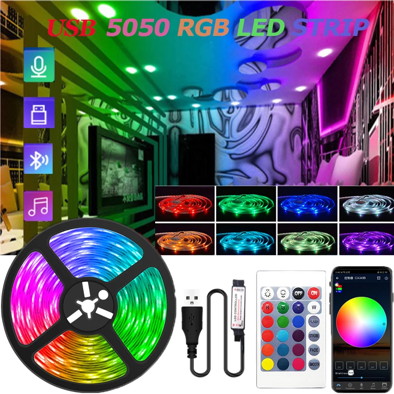 

LED Strip Light USB Bluetooth RGB 5050 5V RGB Lights Flexible LED Lamp Tape Ribbon RGB TV Desktop Screen BackLight Diode Tape