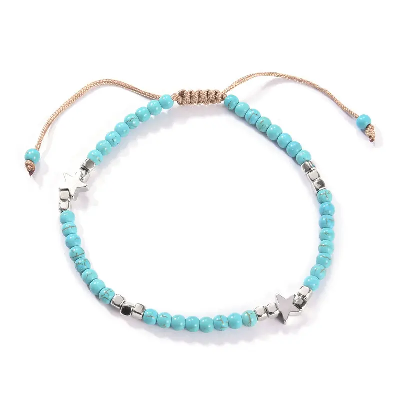 

Bohemian Round Stone Metal Star Beach Foot Chain Anklet Summer Trendy Rope Adjustable Ankle Bracelet for Women Anklets Jewelry