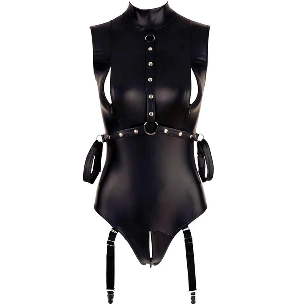 Женский комбидресс из латекса боди на молнии с открытой грудью и промежностью