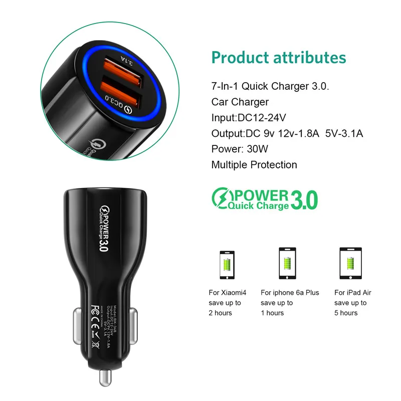 USLION 3.1A устройство для автомобиля с двумя портами USB Зарядное устройство Быстрая зарядка 3,0 2,0 Автомобильный держатель для мобильного телефона лампы-Зарядное устройство для huawei P30 iPhone samsung планшет с функцией быстрой зарядки