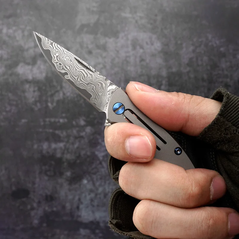 Новое поступление мини складной нож дамасский стальное лезвие TC4 Карманный