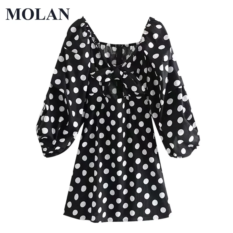 

MOLAN Summer Dot Print Dress Fashion Out Polka Dot Vintage Puff Sleeve Chic Vestido Female Fashion Dresses Mujer
