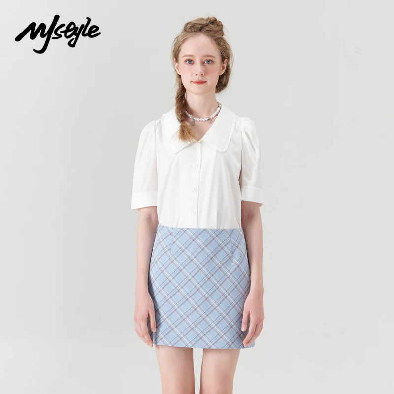 Женская летняя белая блузка MJstyle корейская модная рубашка с рукавом до локтя