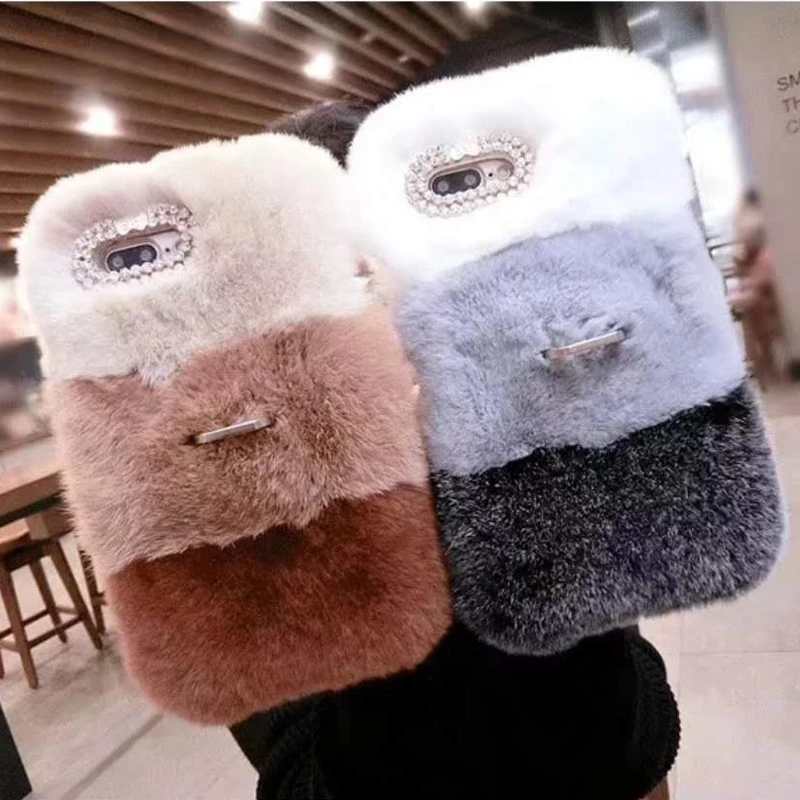 Роскошный женский теплый шерстяной чехол из кроличьей шерсти со стразами и