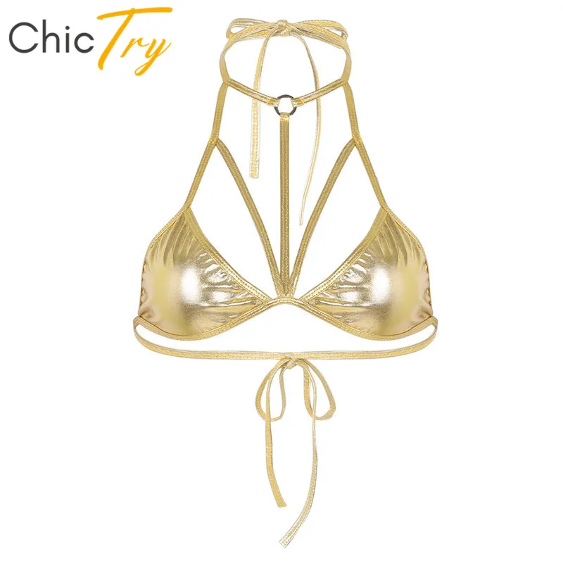 Блестящий металлический бюстгальтер ChicTry с бретельками спереди женский