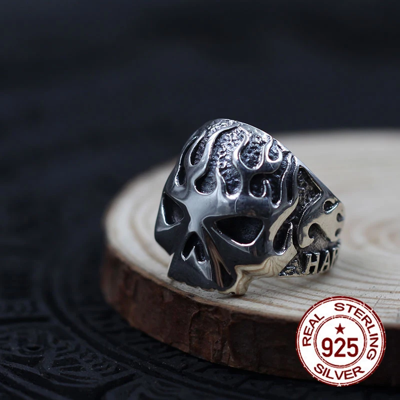 

S925 sterling silver men's open ring personality retro classic style skull modeling send lover's jewelry gift 2018 Hot new