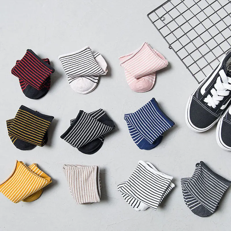 

Striped socks women spring summer thin section Korean women's tube socks Japanese cute curling breathable cotton pile pile socks