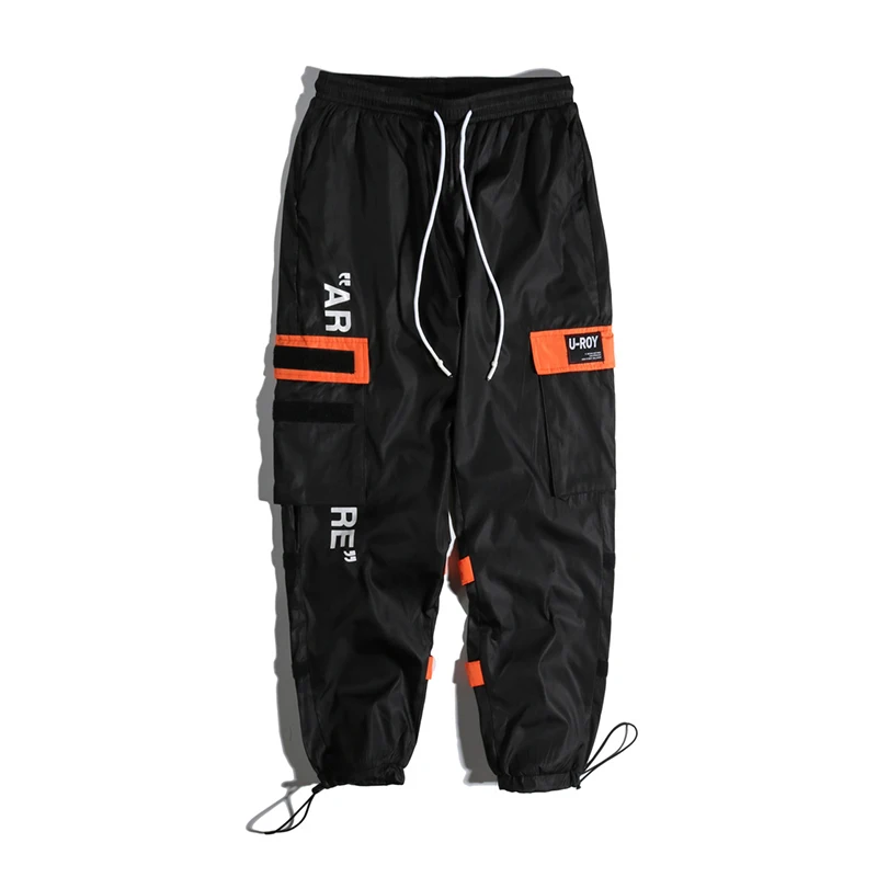 

Letter Label Streetwear Tactical Techwear Casual Trousers Hip Hop Leggings Pants Men Block Hit Color Cargo Male Sweatpants