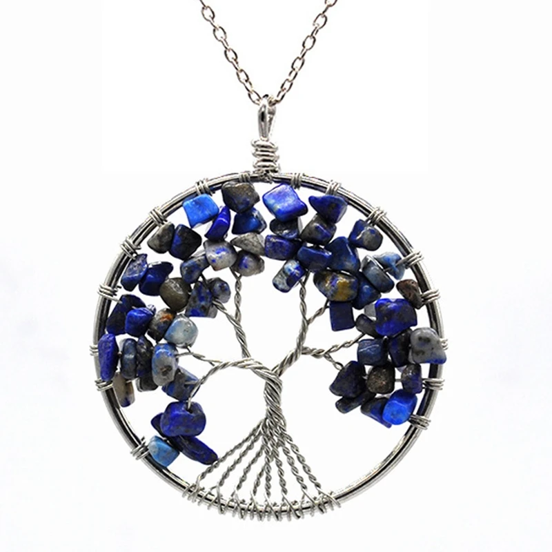 Lapis Lazuli SG 7 Чакра, кварцевый и из натурального камня, древо жизни, маятниковая подвеска, ожерелье для женщин, целебное хрустальное ожерелье, s подвески, ювелирные изделия рейки - Окраска металла: Lapis Lazuli SG