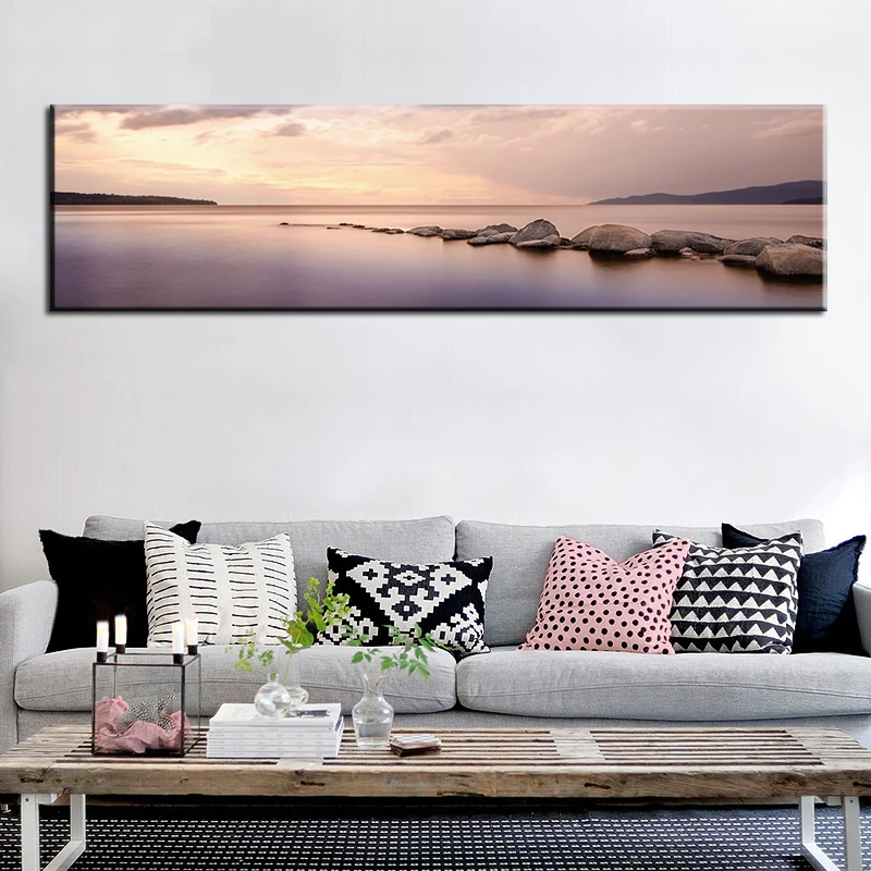 

60x220cm-природный закат камень озеро пейзаж плакаты и принты Холст Картина Настенная картина для гостиной куадро Декор
