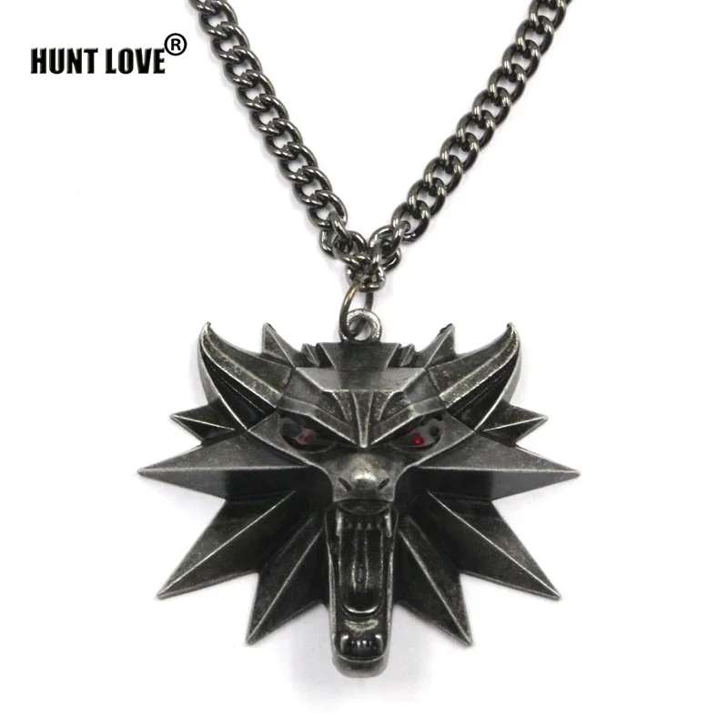 

10pcs/lot Wizard wild Series wolf head Medallion pendant necklace monster hunter Cosplay games animal wolf chain necklace