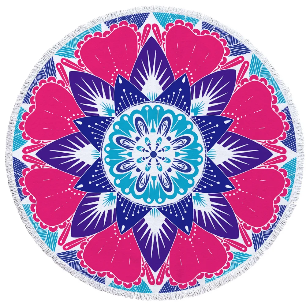 

Microfiber round beach towel Mandala beach towel with fringe