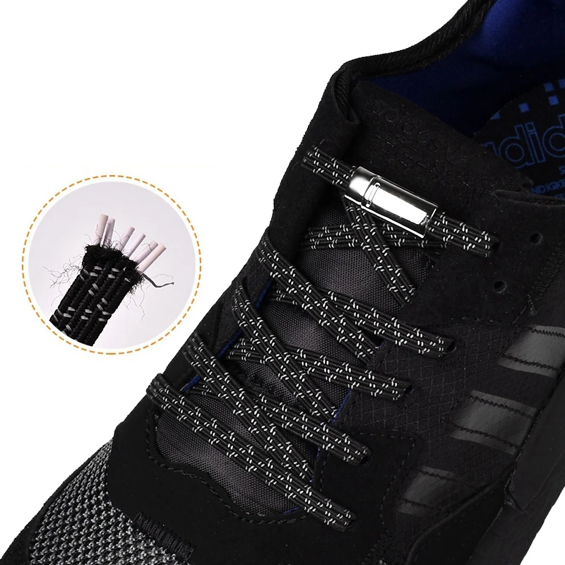 

Magnetic Shoelaces Elastic Reflective Metal locking No Tie Shoelace Running At Night Leisure Sneakers Lazy laces Unisex 1 pair