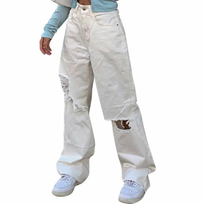 

Women Loose Jeans Ripped Solid Long Jeans Ladies Casual Loose Boyfriend Pants Trouser Denim Pant Women Clothing