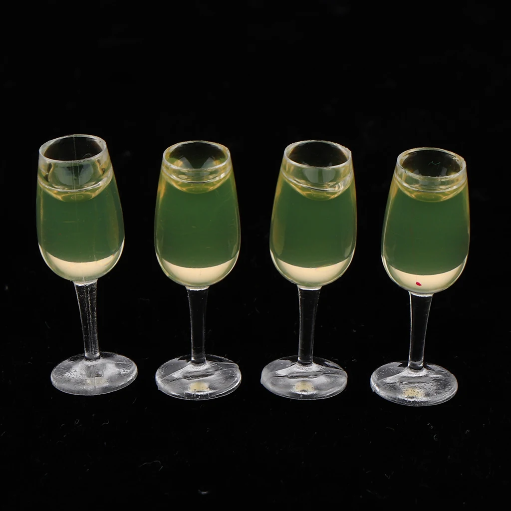 

4 Pieces Mini Wine Glass Mug Dishes for 1/12 Dollhouse Decoration Accessories