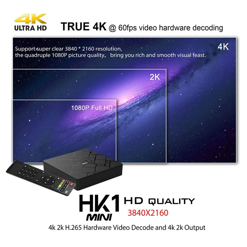 ТВ-приставка Hk1 Mini Smart Tv Box Android 9 0 2 ГБ + 16 четырехъядерный процессор Rk3229 Wi-Fi 4G 4K 3D Google