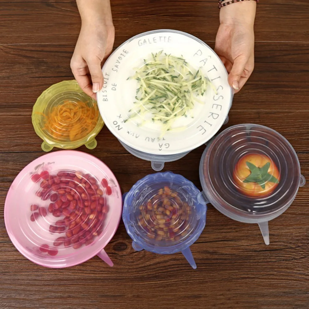 6 шт пищевые обертывания многоразовые силиконовые свежие герметичные крышки