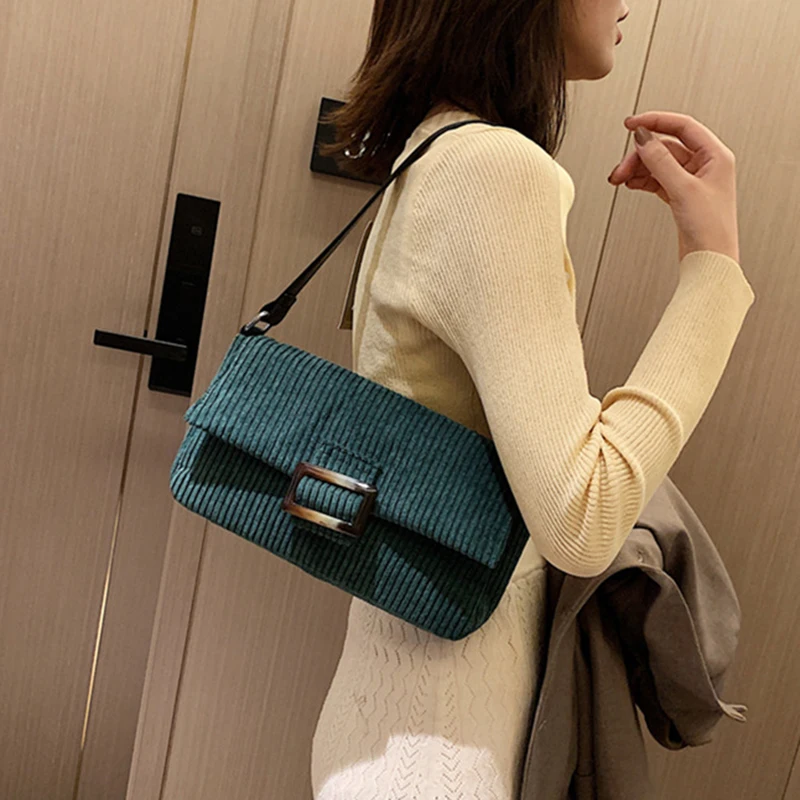 Вельветовая Женская Ретро Сумочка Багет зимняя модная сумка на плечо женская