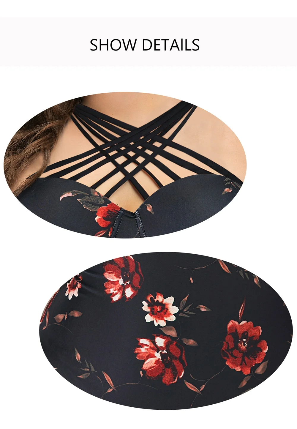 

2020 Sexy Women Floral Swimsuits Cross Push up Swimwear Bandeau Plus size One piece High-neck Swimming Suit