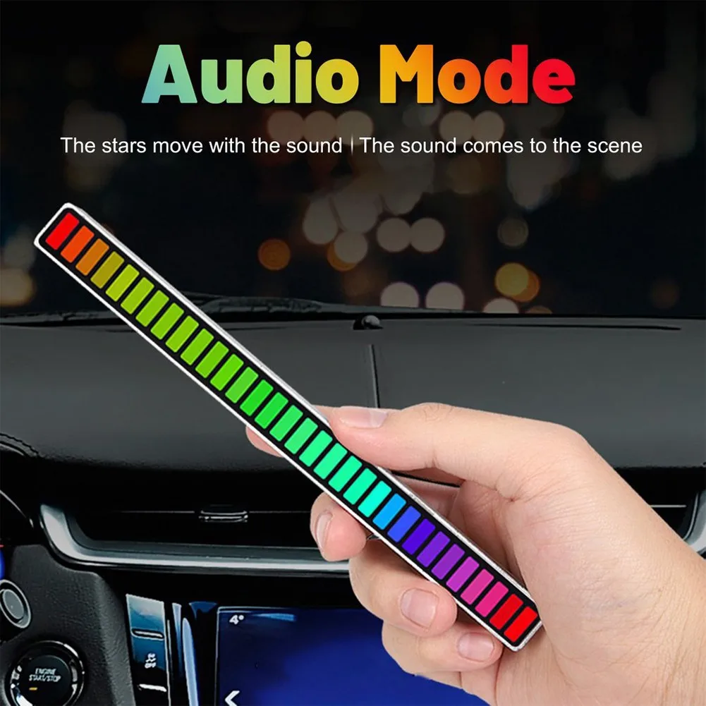 

32LED RGB Voice Activated Rhythm Light Bar Music Car Party Strip Ambient Lamp High Quality Car Interior Rhythm Light Bar