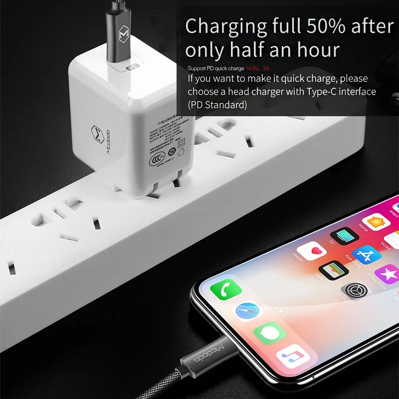 Mcdodo USB C PD 18 Вт Кабель для быстрой зарядки type Lightning 2A зарядное устройство передачи