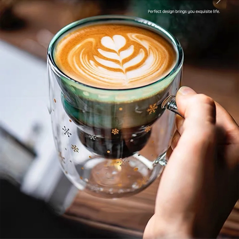 

300 ML Creative Christmas Tree Glass Cup Heat-resistant Double Wall Glass Cup Coffee Mug with Lid Cute Christmas Gifts for Girls