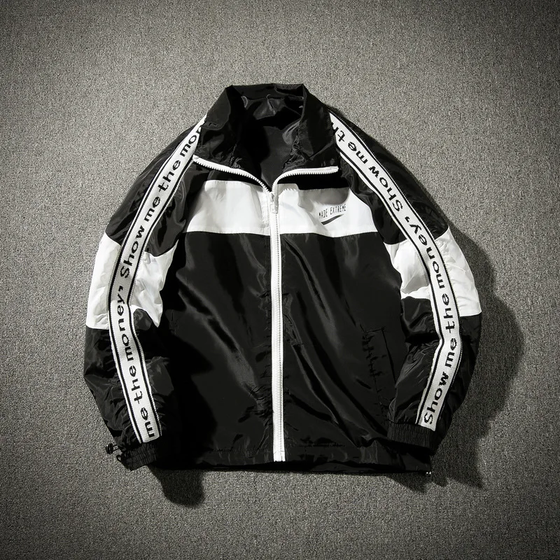 

Retro Jackets Mens Long Sleeve Zipper Turn-down Collar Patchwork Loose Jacket Harajuku Coats Korean Style Hip Hop Chic Jacket