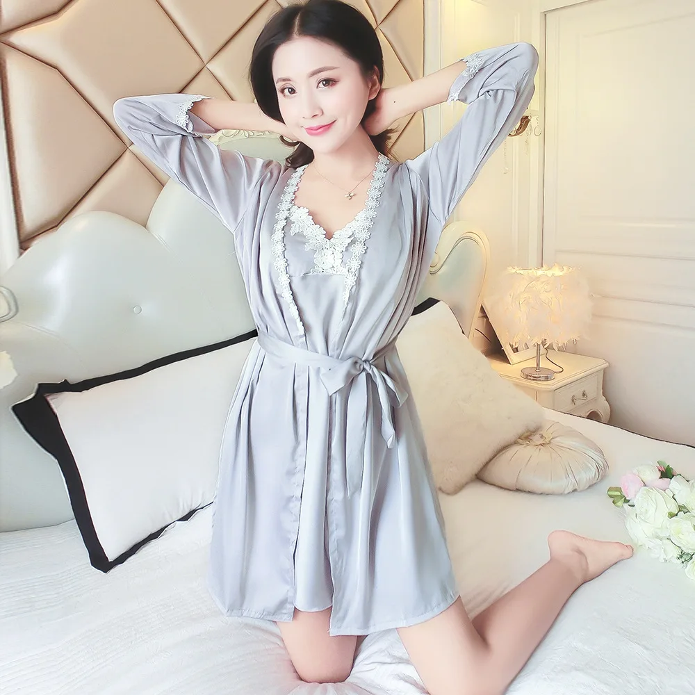Женский пижамный комплект халат с v-образным вырезом сексуальная ночная рубашка