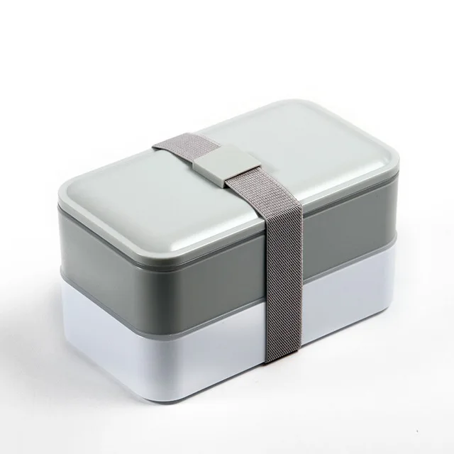MICCK японский Ланч-бокс набор двухслойный Bento box с миской для супа портативный Термоизолированный контейнер для еды Microwavable - Цвет: Gray Lunch box