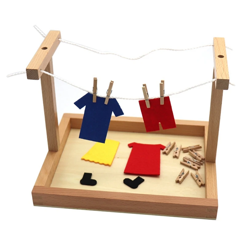 Mini Marco de secado de ropa de madera para ense&ntilde;anza de la vida, simulaci&oacute;n de Educaci&oacute;n Temprana, juguete de entrenamiento-1