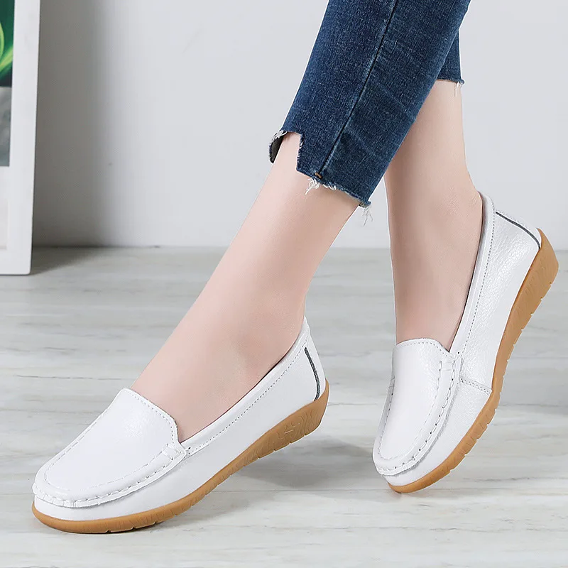 

Women's Ladies Female Woman Shoes Flats Mother Shoes Cow Genuine Leather Loafers Ballerina Non Slip on Zapatillas Mujer Ballet