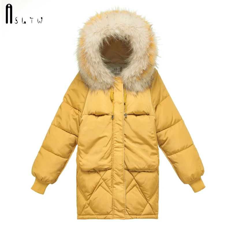 ASLTW зимняя куртка для женщин новый длинный рукав сплошной Женский парк с меховым
