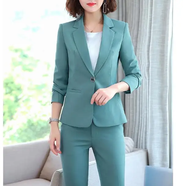 Зима 2019 Официальный розовый женский брючный костюм комплект из двух предметов