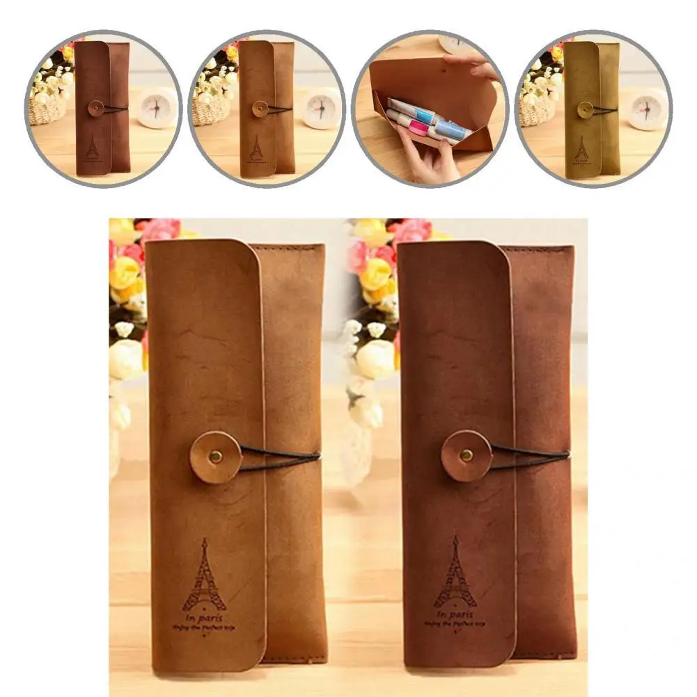 

Stationery Pouch Useful Faux Leather Eiffel Tower Pattern Pens Storage Bag Office Supplies Pencil Bag Storage Pouch