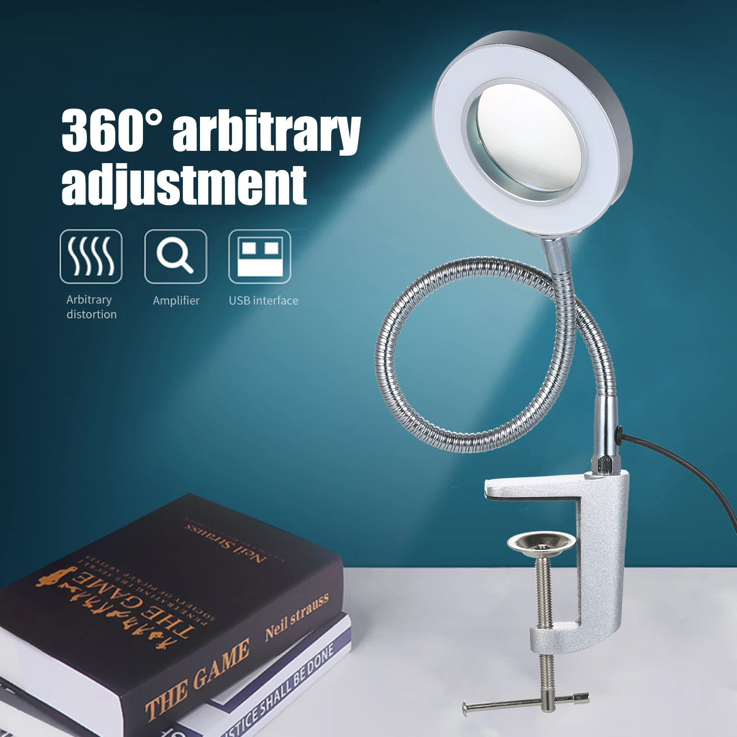 USB увеличительное стекло со светодиодный подсветкой 3X Зажимная лупа лампа настольная Лупа тиски лупа для чтения пайки вязание