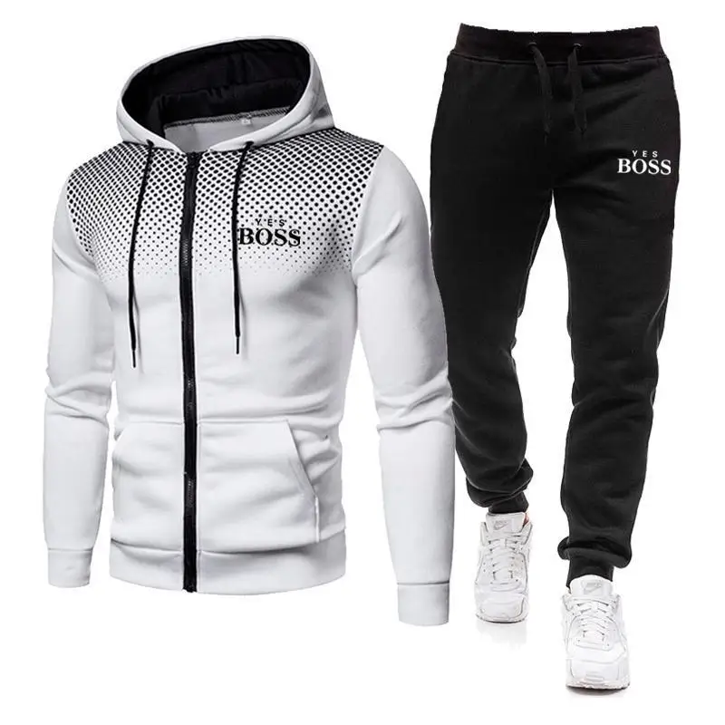 

New Yes Boss Men's Autumn Winter Sets Zipper Hoodie+pants Two Pieces Casual Tracksuit Male Sportswear Brand Clothing Sweat Suit