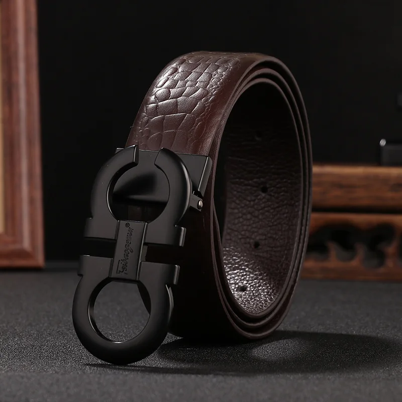 

Luxury Brand Factory Direct Sales Men's Belt, Crocodile Pattern Black Glossy Buckle Belt Luxury Men's Belt