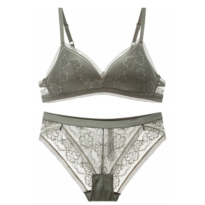 Комплект женского нижнего белья с прозрачными трусиками белая черная зеленая