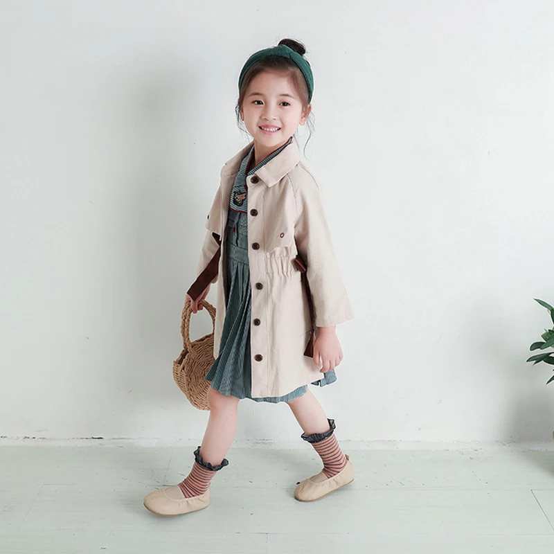 Куртки-тренчи для маленьких девочек куртка в британском стиле Одежда длинная